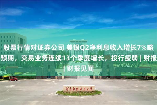 股票行情对证券公司 美银Q2净利息收入增长7%略好于预期，交易业务连续13个季度增长，投行疲弱 | 财报见闻