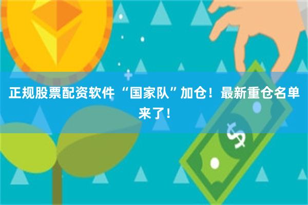 正规股票配资软件 “国家队”加仓！最新重仓名单来了！